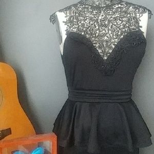 peplum style mini dress w/ paisley crochet lace